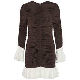 Rotate Mini Ruched LS Kjole, Chicory Coffee Combi